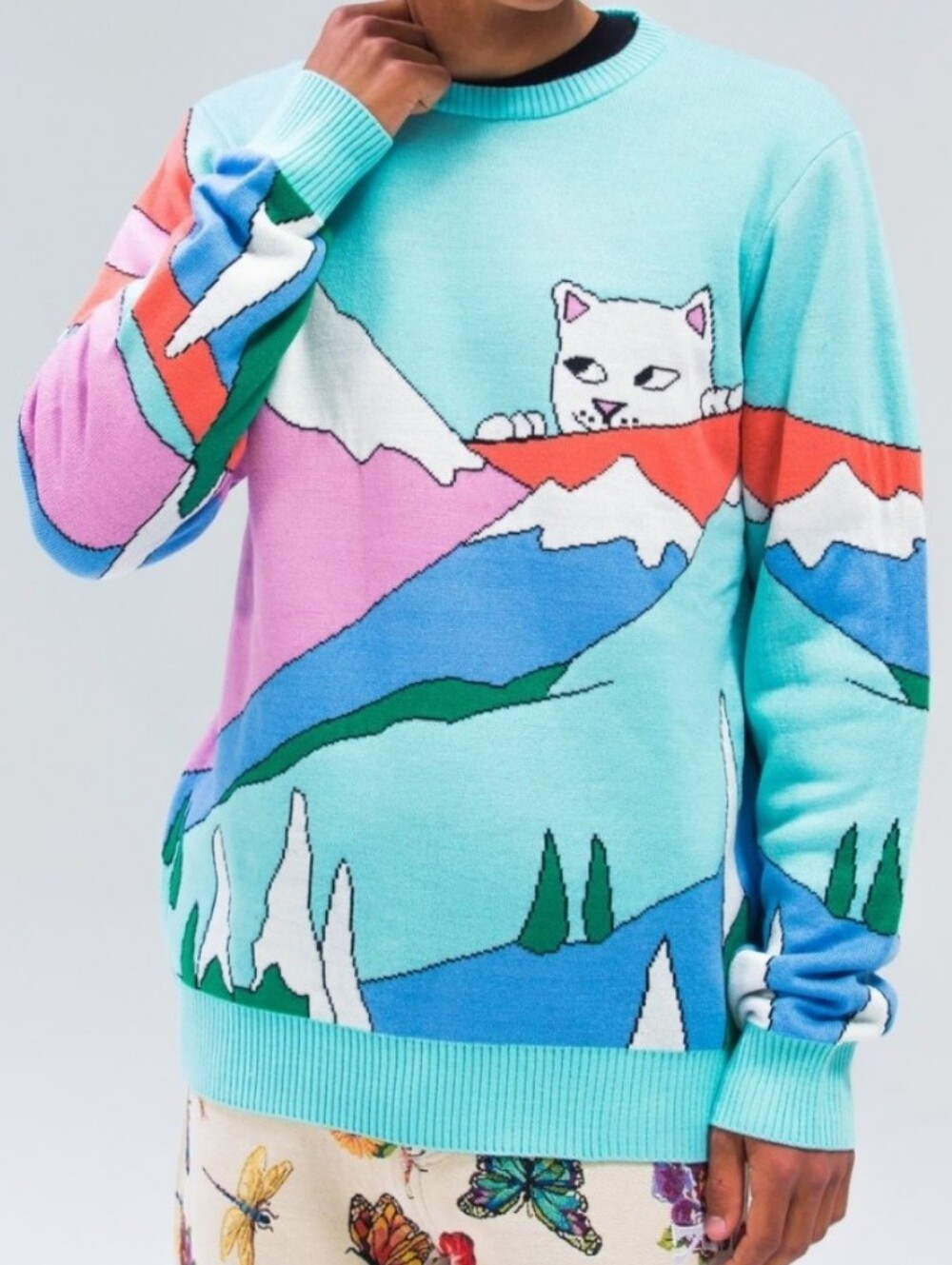 RIPNDIP Kiss The Sky Cat Print Knit Rare Sweater